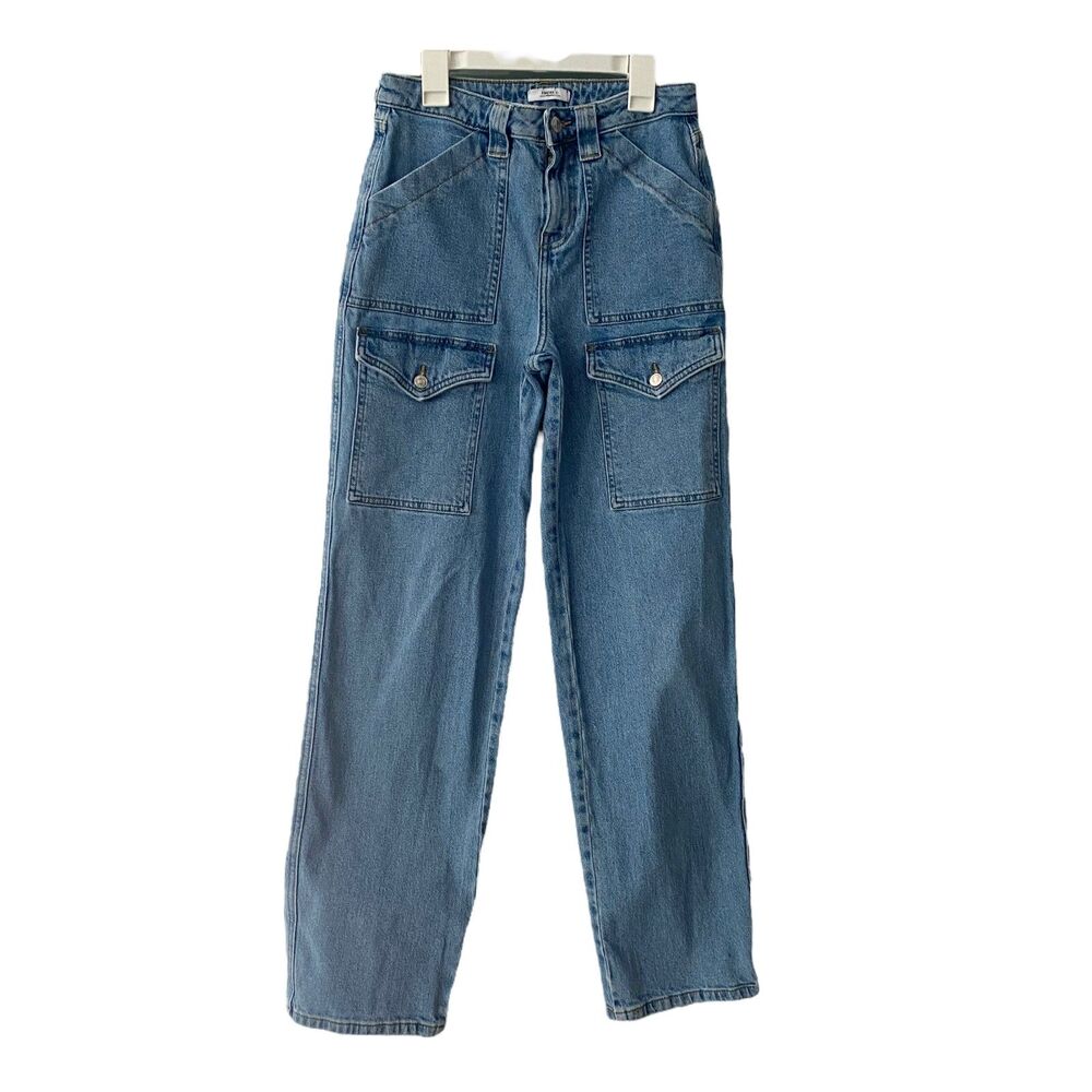Forever 21 Premium Women Cargo High Waisted Blue Jeans Denim 6 pockets Size 26